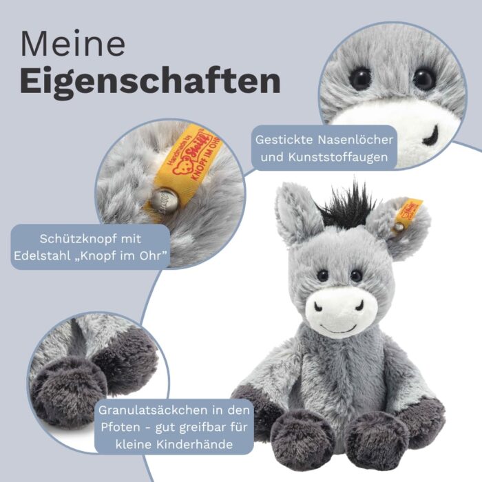 Steiff Kuscheltier Dinkie Esel, Stofftier mit Kunststoffaugen, Kinder, Jungen & Mädchen, Friends, Plüschtier 20 cm – Bild 4