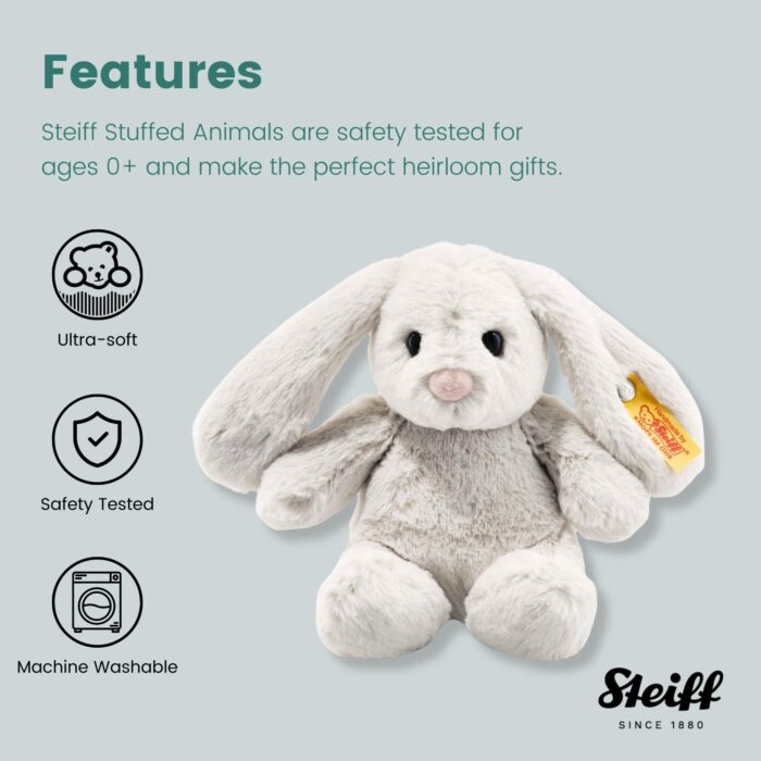 Steiff Hoppie Hase 18 cm hellgrau, Hase mit Schlappohren, Soft Cuddly Friends, flauschiges Stofftier zum Kuscheln – Bild 3