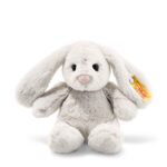 Steiff Hoppie Hase 18 cm hellgrau, Hase mit Schlappohren, Soft Cuddly Friends, flauschiges Stofftier zum Kuscheln
