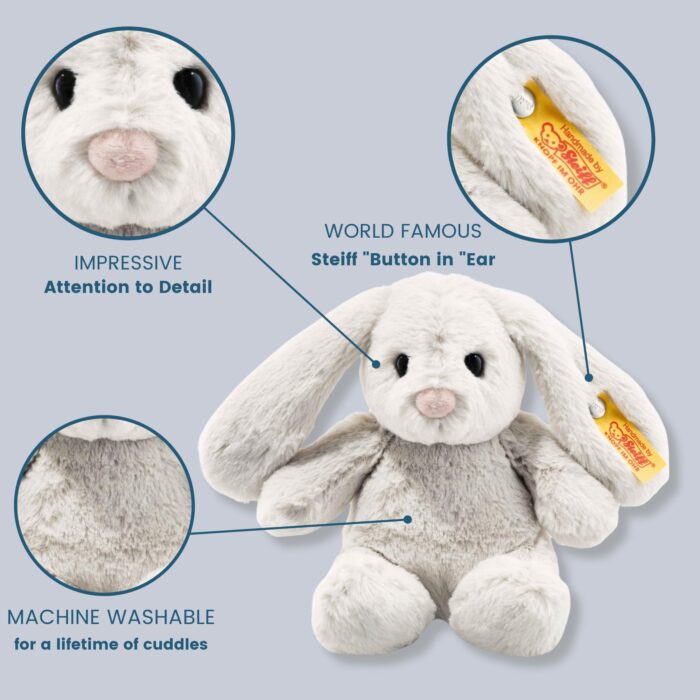 Steiff Hoppie Hase 18 cm hellgrau, Hase mit Schlappohren, Soft Cuddly Friends, flauschiges Stofftier zum Kuscheln – Bild 4